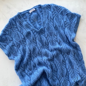 Blue Alpaca woman vest. Alpaca openwork west. Sweater for women. Alpaca plus size tunic. Big size