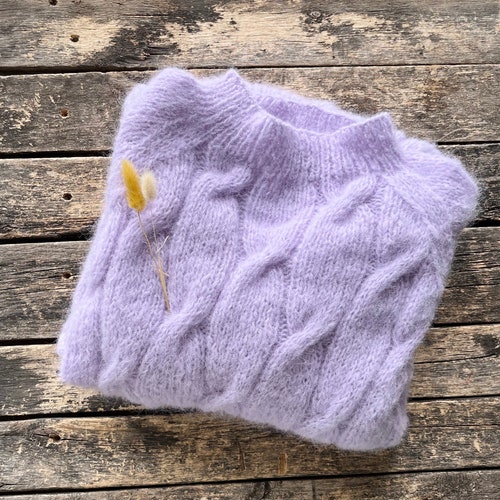 Jersey de alpaca de punto trenzado para mujer. Jersey de alpaca esponjoso para mujer. Jersey de alpaca tejido a mano. Jersey rosa empolvado.