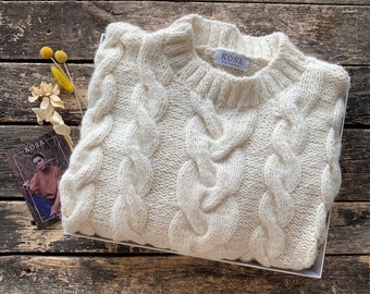 Berry Cable Knit Women Sweater. Alpaca Womens Sweater