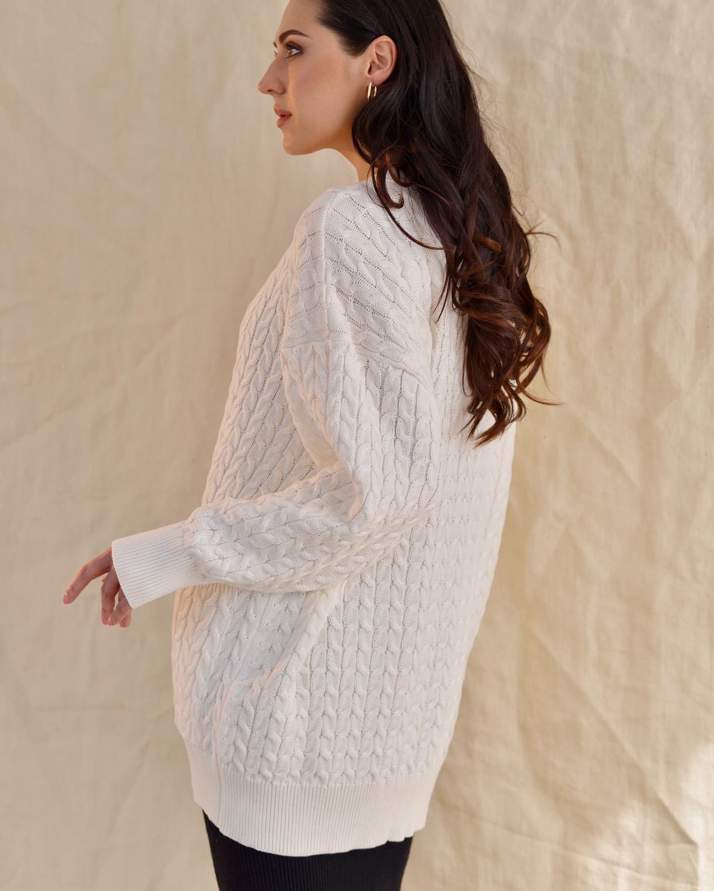 Cableknit woman oversize cardigan. Cotton Cableknit White Etsy