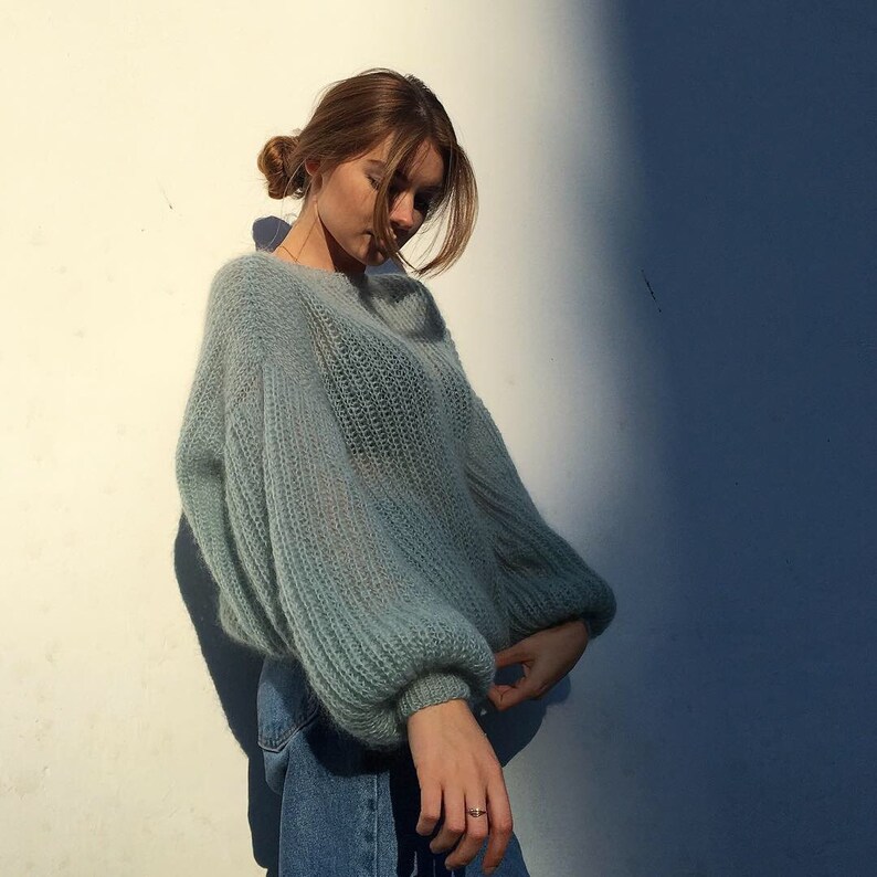 Mohair Sweater Alpaca sweater Mohair sweater women Weightlessness sweater Women\u2019s knitwear Mohair blue women/'s sweater Blue sweater