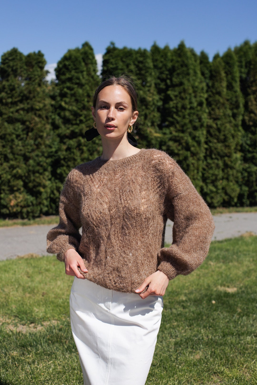 Alpaca Silk Woman Sweater. Openwork Alpaca Woman Sweater. Alpaca Woman ...