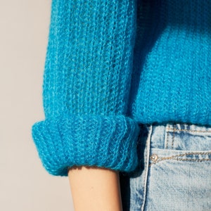 Mohair sweater women. Mohair turquoise women's sweater. Mohair Sweater. handknit sweater. oversize women's pullover image 5