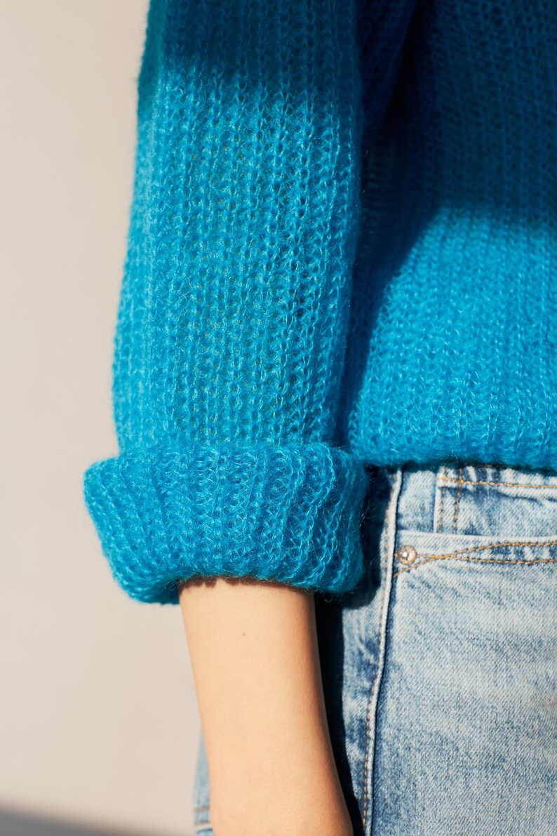 Mohair sweater women. Mohair turquoise women's sweater. Mohair Sweater. handknit sweater. oversize women's pullover image 5