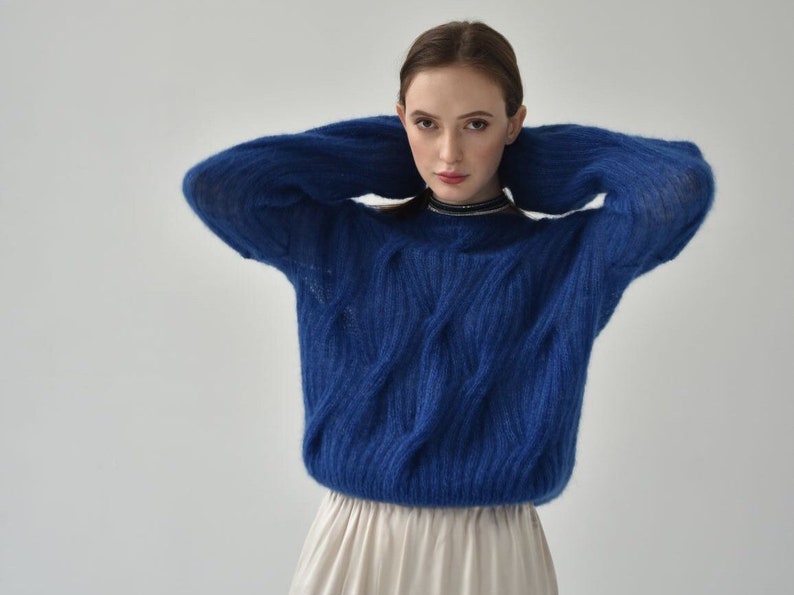 Mohair sweater women. Mohair cable knit women sweater. Mohair Sweater. handknit sweater. oversize women's pullover image 5