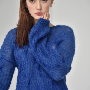Mohair sweater women. Mohair cable knit women sweater. Mohair Sweater. handknit sweater. oversize women's pullover image 4