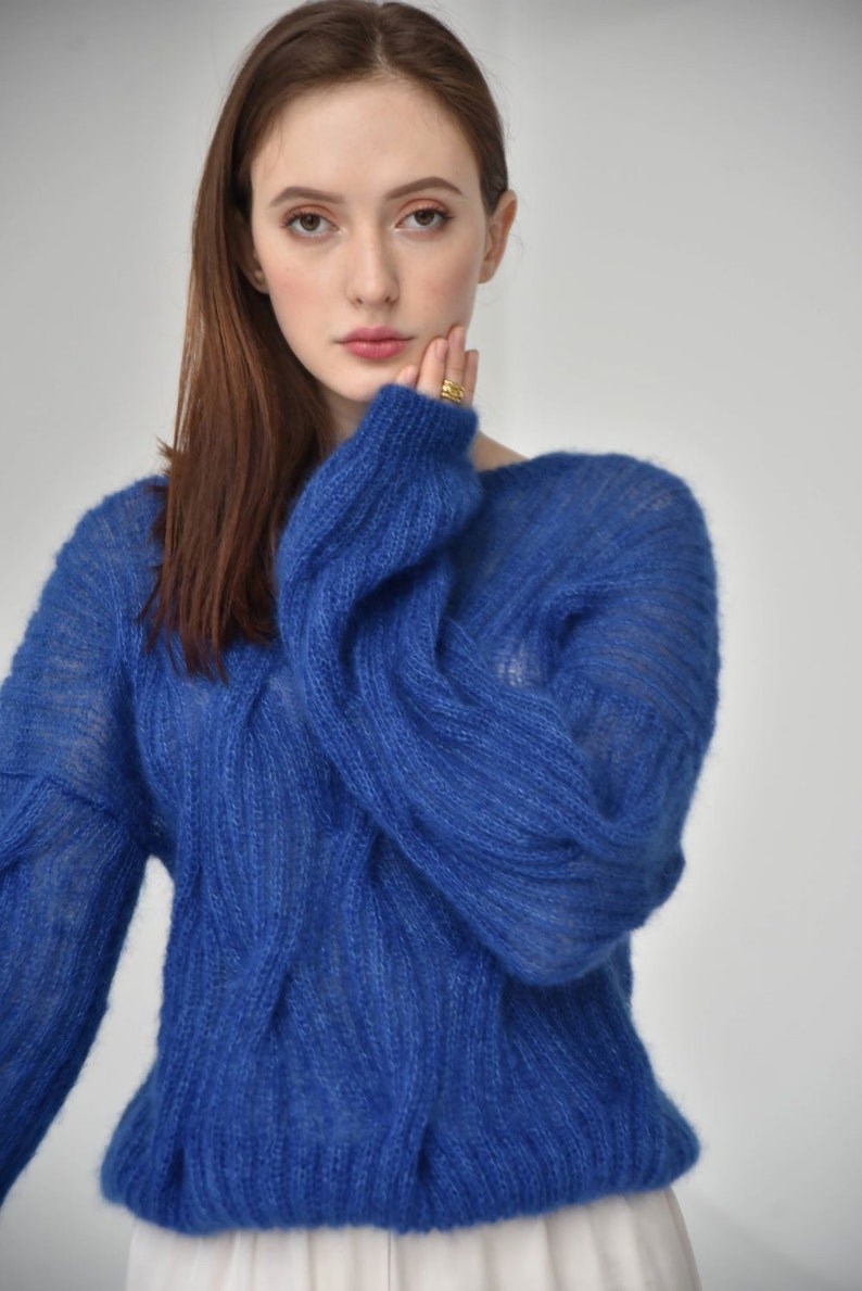 Mohair sweater women. Mohair cable knit women sweater. Mohair Sweater. handknit sweater. oversize women's pullover image 4