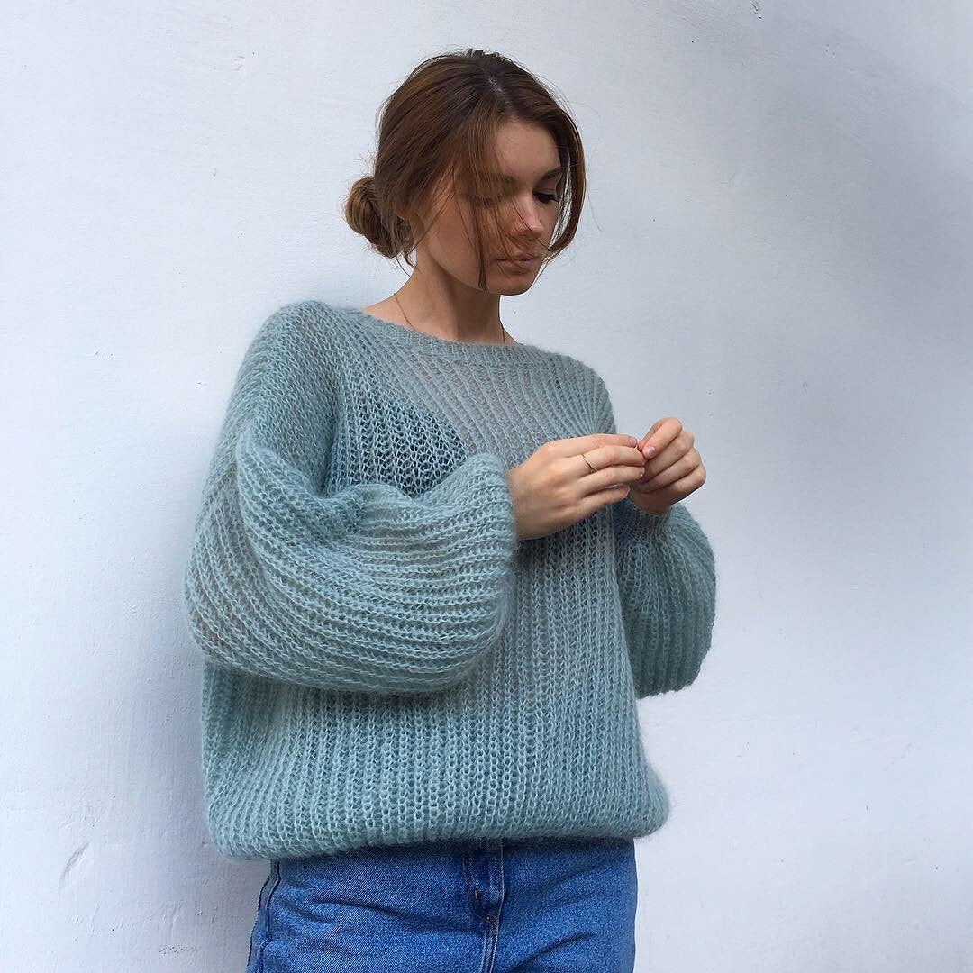 Mohair Sweater Women. Mohair Blue Women's Sweater. Mohair Sweater