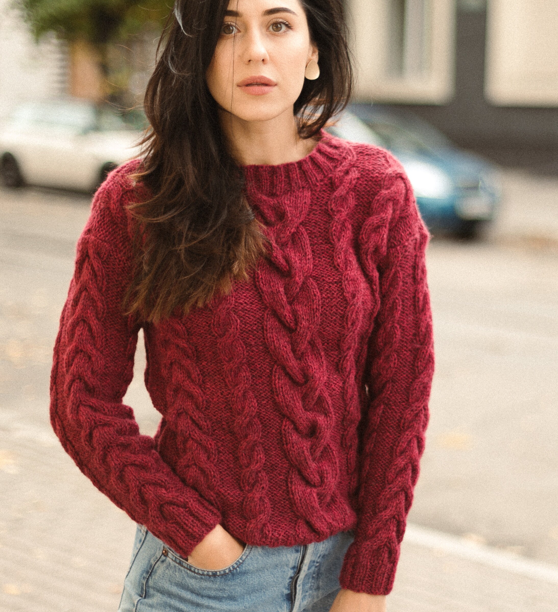Berry Cable Knit Women Sweater. Alpaca Womens Sweater Berry Cable Knit Women Sweater. Alpaca Womens Sweater