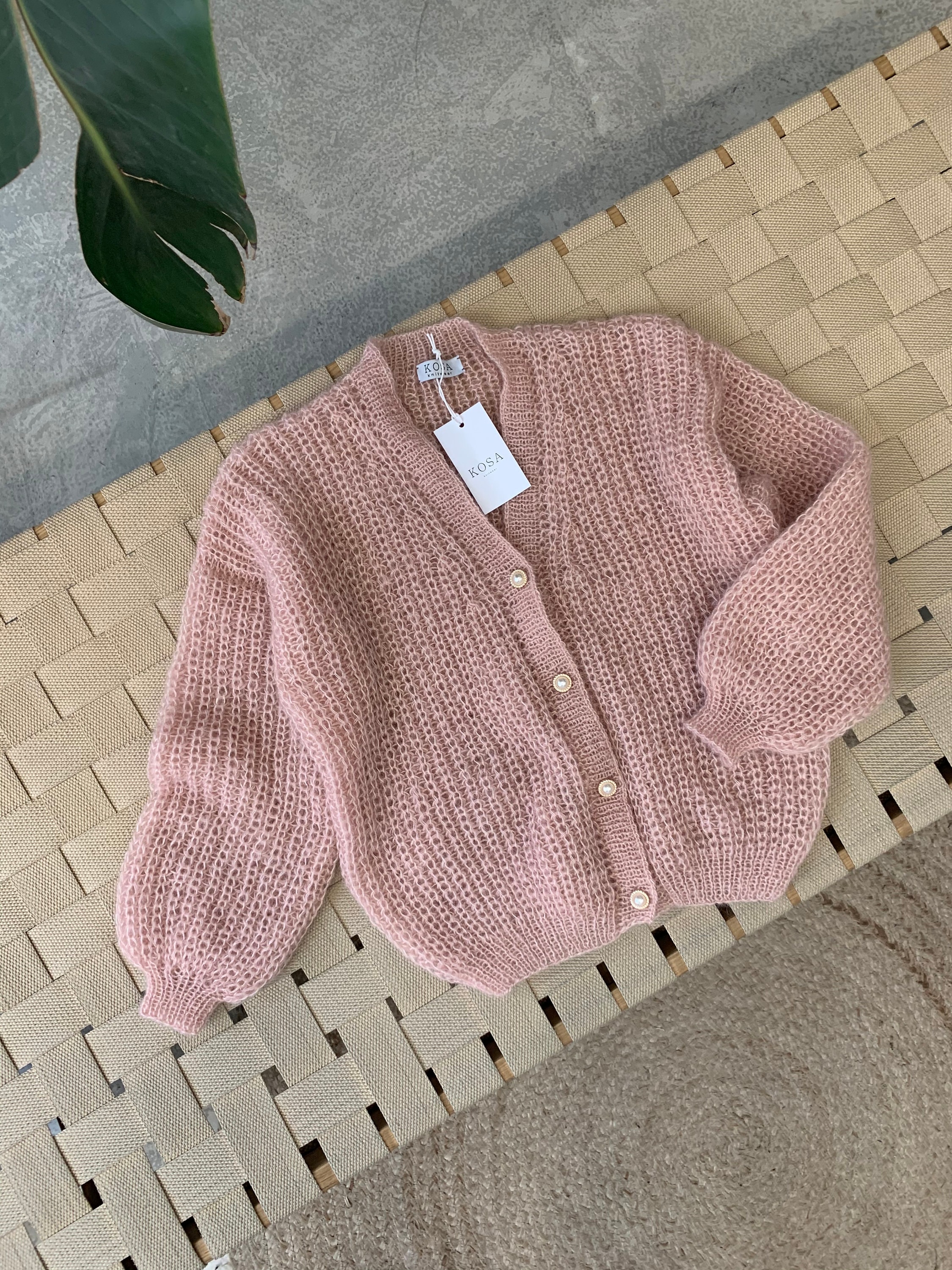 Pink Mohair Sweater  Vtg 60s  Pastel Pink Basket Weave Mohair Cardigan Sweater