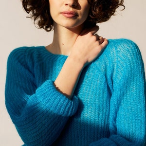 Mohair sweater women. Mohair turquoise women's sweater. Mohair Sweater. handknit sweater. oversize women's pullover image 3