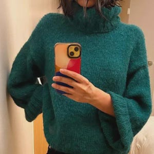 Alpaca silk turtleneck woman sweater.  Fluffy oversized alpaca woman sweater. Handknit alpaca sweater. Oversize alpaca woman pullover.