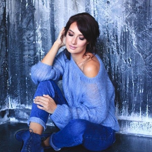 Mohair sweater women. Mohair cable knit women sweater. Mohair Sweater. handknit sweater. oversize women's pullover image 3