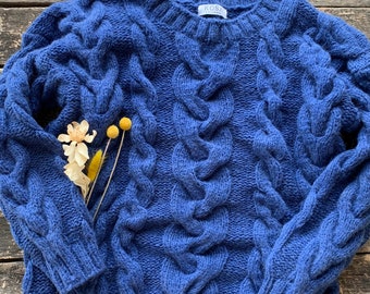 【MODERNIF】And Alpaca Cable Round Knit Berry Cable Knit Women Sweater. Alpaca Womens Sweater
