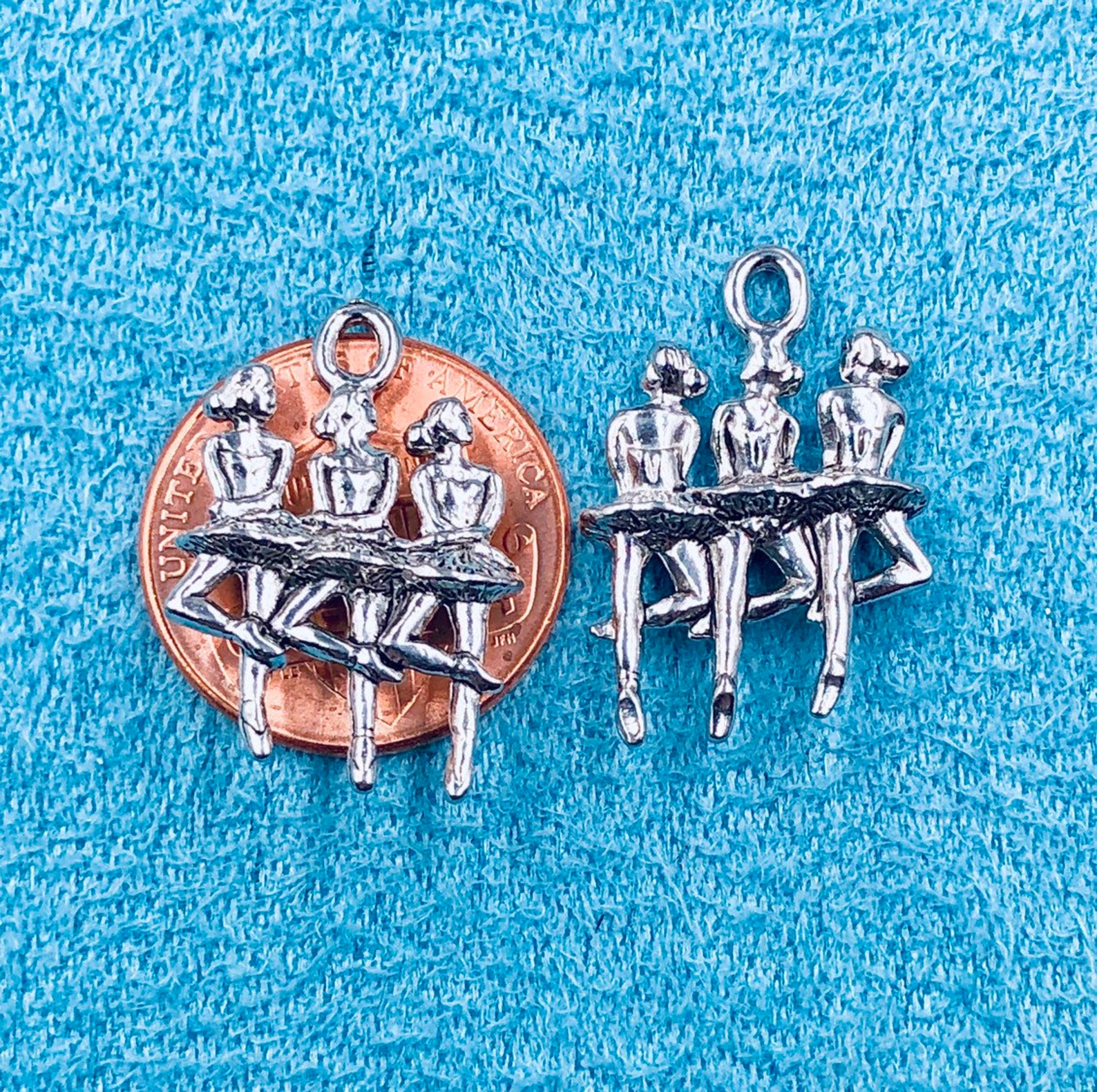 pewter ballerinas charm,ballet charm,3 ballerinas charm,pewter made in usa,pewter jewelry findings,quick ship from middlebury ve