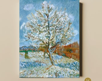 Van Gogh Pink Peach Tree, Hand-Painted Oil Reproduction, Impressionist Spring Blossom Wall Art, Studio Clearance