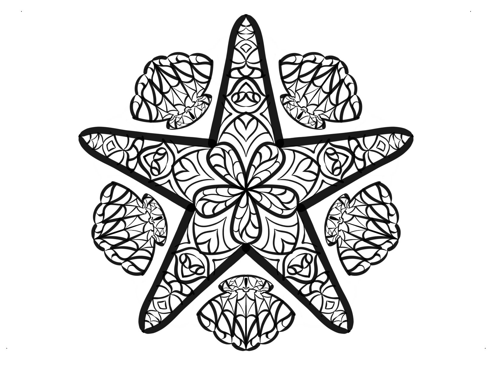 Coloring page of a whale among other sea life