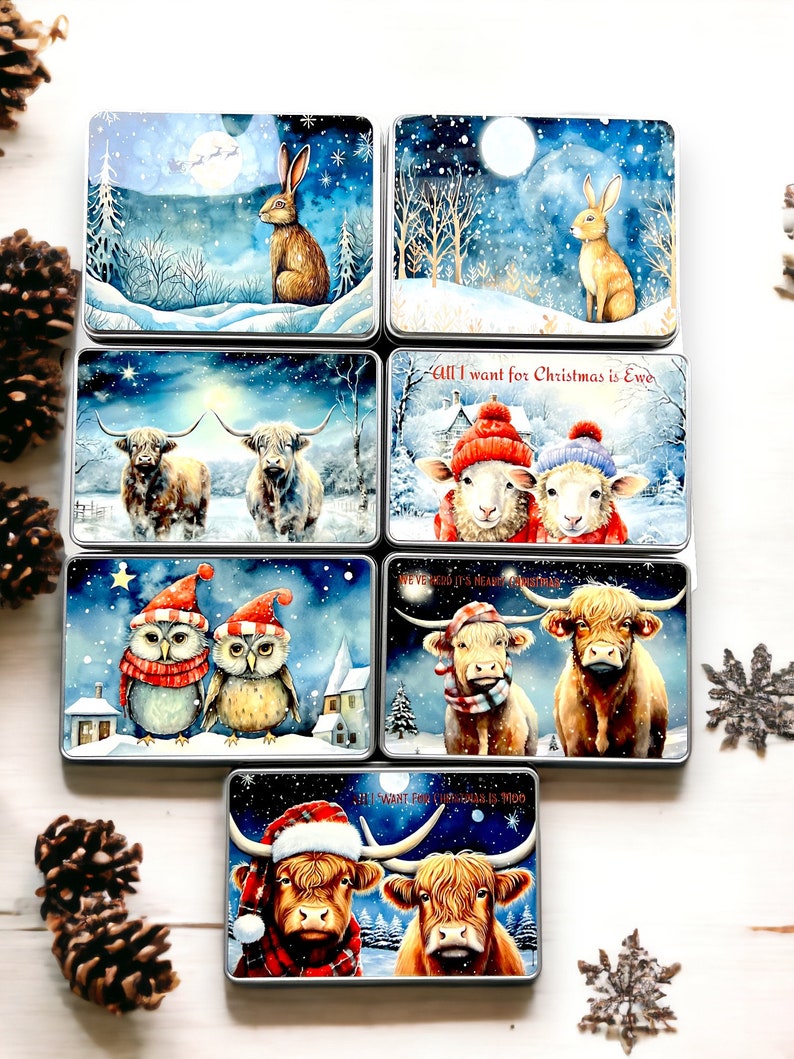 Christmas Canister Set Tins with Festive Scenes