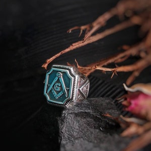 Mens Masonic ring Freemasonry 925 Sterling silver rings All Seeing Eye Illuminati Triangle Esoteric jewelry Eye of Providence Secret Society