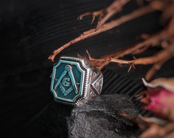 Mens Masonic ring Freemasonry 925 Sterling silver rings All Seeing Eye Illuminati Triangle Esoteric jewelry Eye of Providence Secret Society