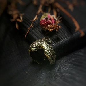 Odins raven ring Magic occult jewelry Brass Crow ring 925 Sterling silver Norse men rings 14K gold Viking jewelry Pagan men Gift Animal ring