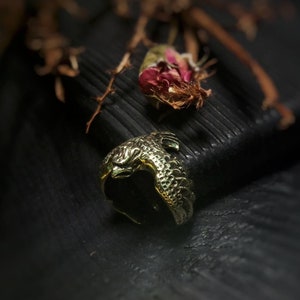 Odins raven ring Magic occult jewelry Brass Crow ring 925 Sterling silver Norse men rings 14K gold Viking jewelry Pagan men Gift Animal ring image 1