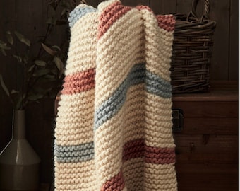 Very Easy Blanket Knitting Pattern PDF, Striped Beginners Garter Stitch Throw Blanket Instructions,Large Afghan Instant Digital Download PDF