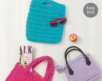 Hayfield Easy Bag Knitting Pattern, Woven Handbag Shopping Bag Garter Stitch Knit Instruction, Different Styles,Instant Digital Download PDF