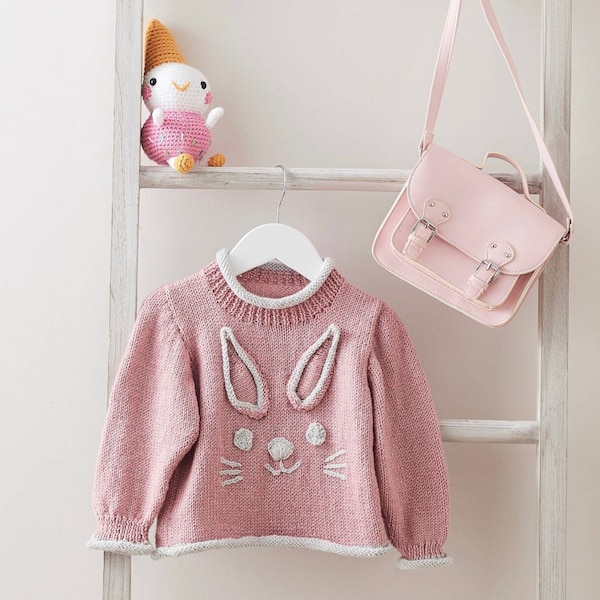 Kids Sweater Jumper Knitting Pattern, Knitted Bunny Baby Sweater Pattern, Fits size 6-12 months to 5-6 years, Instant Digital Download PDF