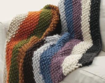 Easy Blanket Knitting Pattern PDF, Beginners Seed Stitch Moss Stitch Throw Instructions, Striped Large Blanket Instant Digital Download PDF