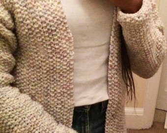 Easy Cardigan Knitting Pattern PDF, Beginners Women's Cardigan - Main Image