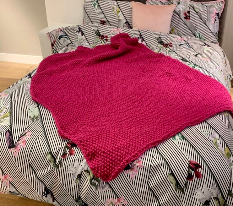 Chunky Knitted Vegan Throw Blanket, Cottagecore Blanket, Personalised