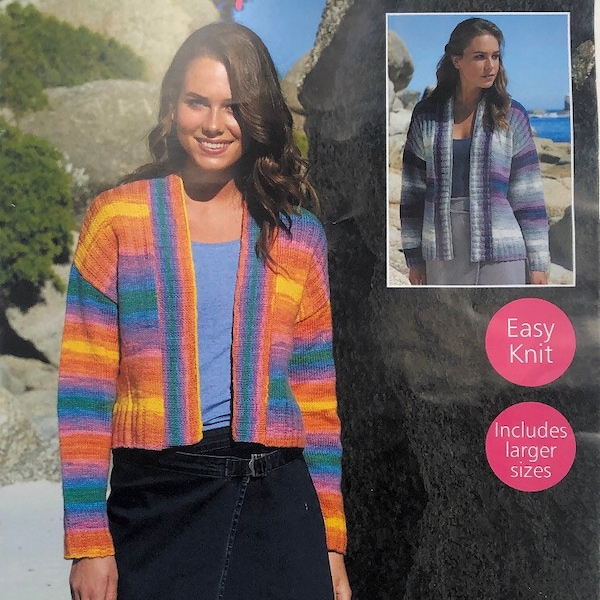 Easy Womens Cardigan Knitting Pattern DK PDF, Hayfield 8036, Fits bust 81/86cm to 132/137cm (32/34 to 52/54 inch), Instant Digital Download