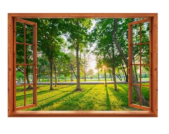 3D Forest View Window Decal: Peel and Stick Wall Art