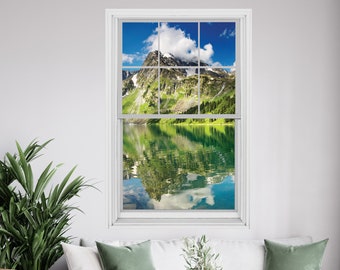 Décalcomanie murale 3D en vinyle avec vue sur le lac : paysage avec fausse fenêtre