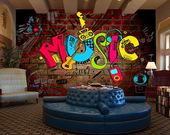 Wallpaper Music Letters Graffiti Wall Art, Wall Mural