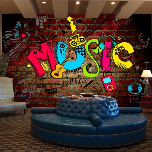 Graffiti Music Wallpaper Mural / Wall Art Music Wallpaper / Etsy