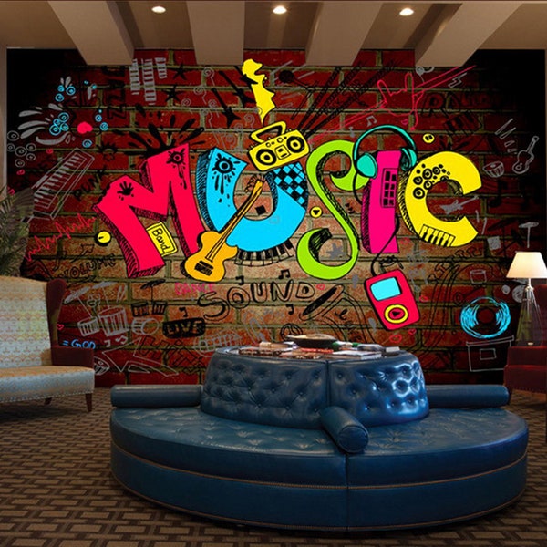 Wallpaper Music Letters Graffiti Wall Art, Wall Mural