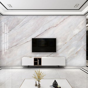 White Marble Peel and Stick Wallpaper: 3D Stone Mural