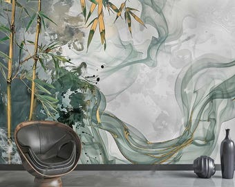 Chinoiseriebehang: inkt bamboe, vogels en bloemen