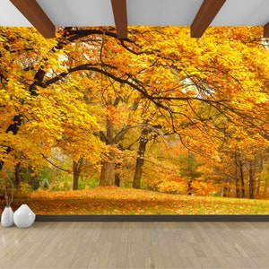 Wallpaper Mural Trees Forest Nature Yellow Leaves Landscape Wall Art, Wall Mural