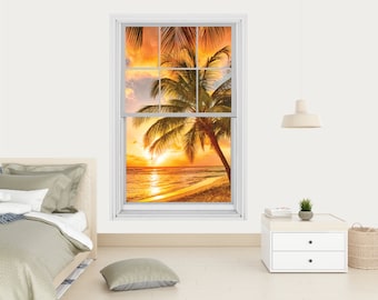 Sticker mural 3D Coucher de soleil sur la Barbade : vue sur une île des Caraïbes