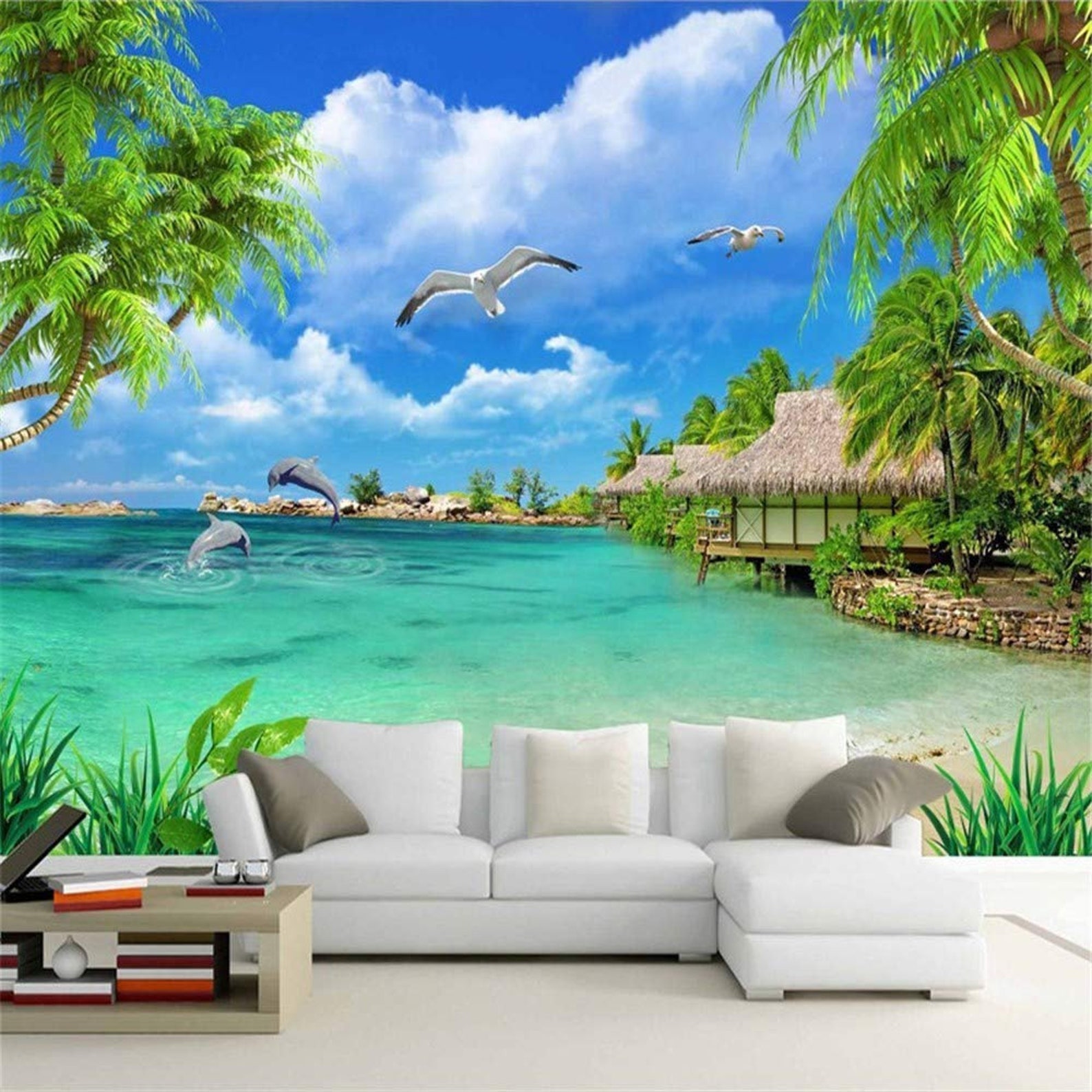 Wallpaper Mural Beach Seascape Coconut Tree Landscape Wall Etsy