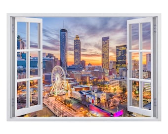 Sticker mural pour fenêtre Atlanta Skyline : paysage urbain 3D à filmer et coller