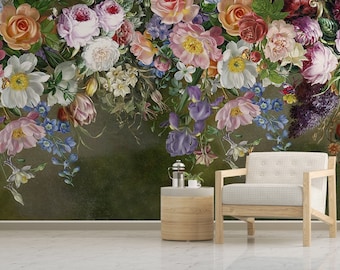 Vintage Floral Wallpaper: Dutch Watercolor Flower Wall Mural