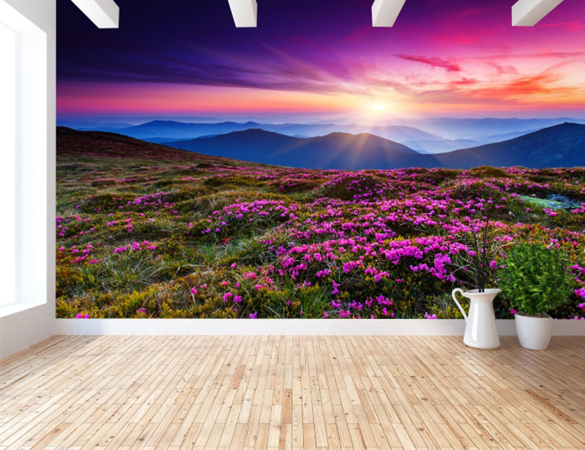Mountain Landscape Wallpaper Mural: Nature Flowers Wall Art - Etsy