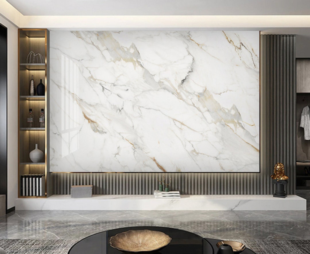 White Marble Peel and Stick Wallpaper, Abstract White Marble Peel and