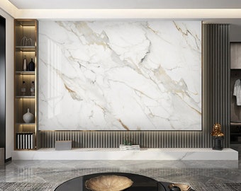 White Marble Peel and Stick Wallpaper: Abstract Stone Design