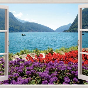 3D Window View Lake  Landscape, Wall Mural,  3d Window Wall Decal