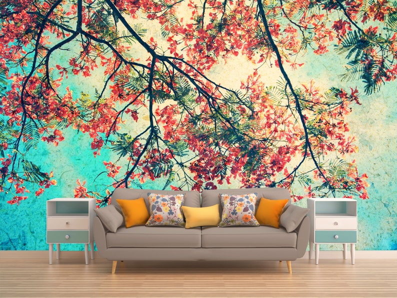 Wallpaper Vintage Flower Wall Art Wall Mural Fine Art - Etsy